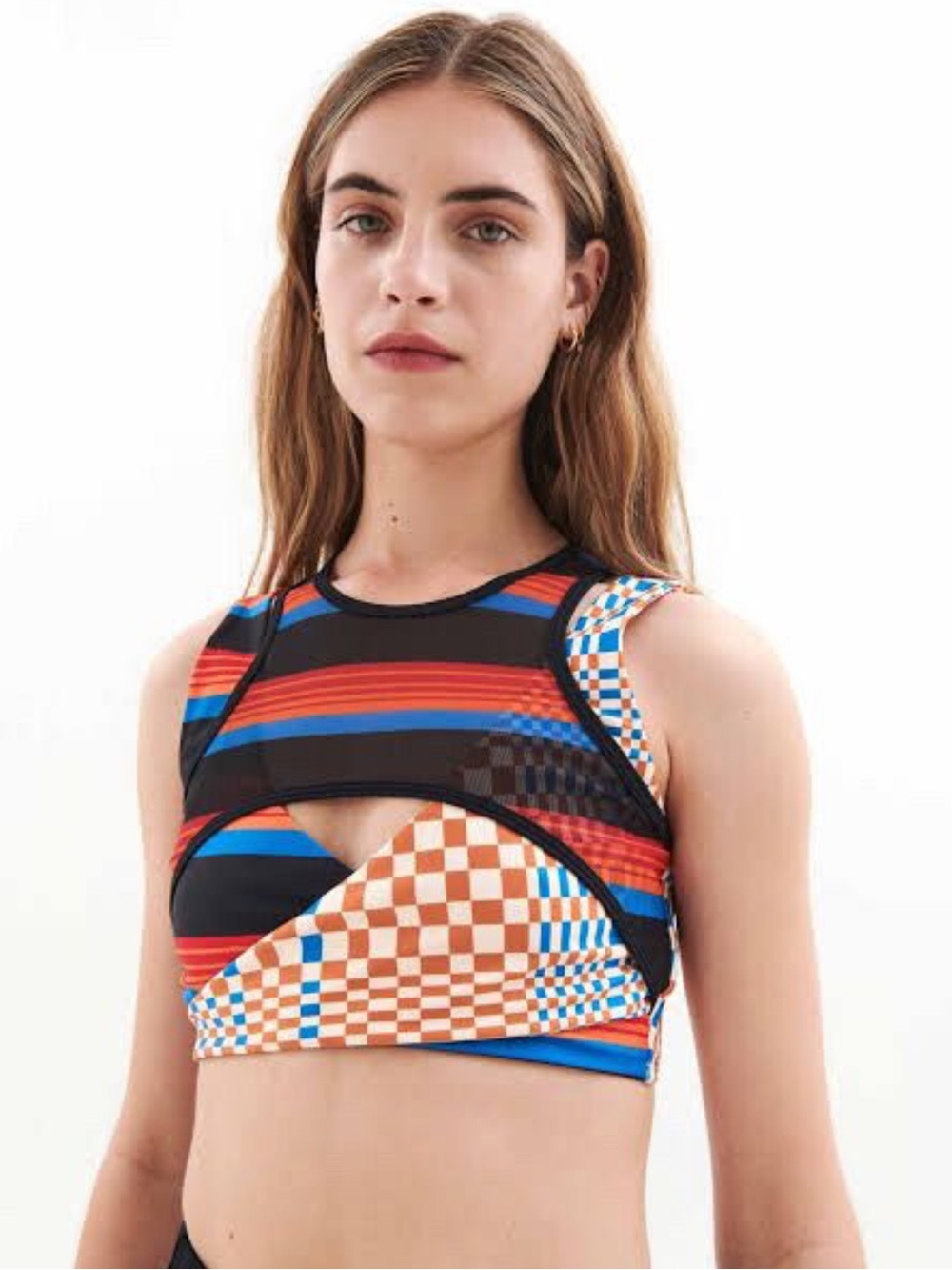 P.E Nation Orange & Blue Checkerboard Active Top Size M